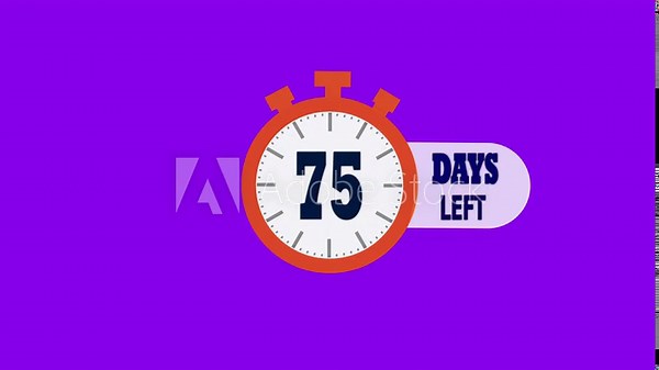 75 Days Left. 75 days to go Countdown Timer. Alpha channel PNG codec transparent background. Deadline Reminder Animation. Number of days left until special events. Streamlabs OBS Overlay.