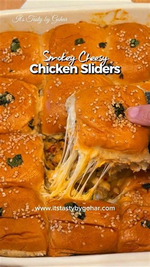 🍔 Cheesy Smokey Chicken Sliders with the Best Cheese Pull | 30 mins Recipe #shorts #chickensliders