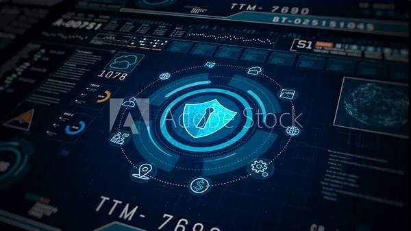 Showcases a Sophisticated Cybersecurity Interface with a Global Network Protection Theme, Advanced Cybersecurity Interface with Global Network Protection, and Technology Background