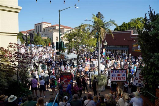 Thousands rally for No Kings protest in downtown SLO. "Take action today"
