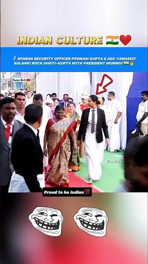 🗿WOMAN SECURITY OFFICER POONAM GUPTA & ADC YASHASVI SOLANKI ROCK DHOTI-KURTA WITH PRESIDENT MURMU! 🔥