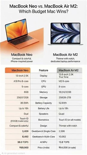 apple macbook neo vs macbook air m2. which is best macbook for students? #shorts