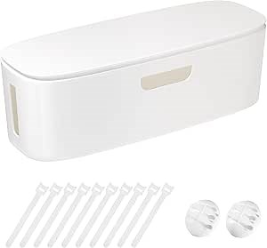Cable Management Box - Large Cord Organizer Box to Hide Power Strip & Under Desk, TV Computer Wires Cable Organizer Box with Baby Proofs, Desk Cord Organizer for Home/Office - White