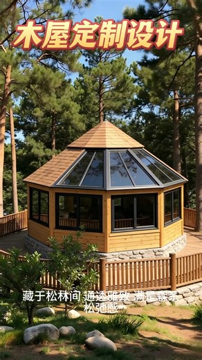 Hidden among tall pine trees, this octagonal wooden cabin is designed to bring nature and light together. Its unique eight-sided structure creates a sense of balance and character, while the glass roof allows sunlight to pour into the room throughout the day. Surrounded by forest views and warm natural timber, the interior feels bright, calm, and inviting. Wake to filtered light through the pines, relax beneath the open sky, and enjoy a peaceful retreat where architecture and nature exist in per