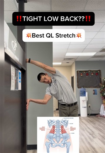 That “tight spot” in the side of your low back? The QL (quadratus lumborum) is a big culprit. 🧠💥 In today’s video we’re showing one of our favorite standing QL stretches: ✅ Hold onto a stable beam/post next to you ✅ Keep your feet planted ✅ Gently lean your hips/body away to “open up” the side of the low back ✅ Slow breaths — don’t crank on it How often: 1–2 rounds per side, a couple times per day to help loosen things up. ⏱️ Why we like targeting the QL \t•\tResearch consistently shows myofas