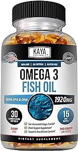 Kaya Naturals Omega 3 Supplement - Nature Made Omega 3 Fish Oil - 100% Pure Sea-Harvested Pelagic Fish Oil with No Fishy Aftertaste - 30 Count Softgels