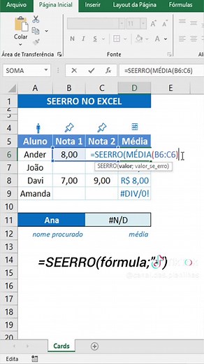 Corrija Erros no Excel com a Função SEERRO