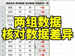 Excel核对两组数据差异
