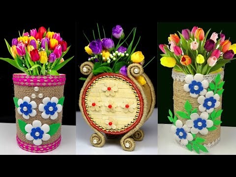 3 Easy and Beautiful DIY Flower Vase Ideas | Jute Craft Ideas | Best Out of Waste | Cardboard Crafts