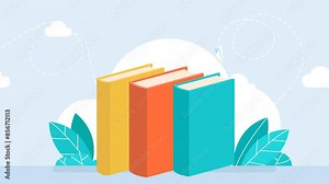 Stacks of books for reading, pile of textbooks for education. Knowledge, learning, education concept design. Set of literature, dictionaries, encyclopedias, planners. Bright books. 2d flat animation
