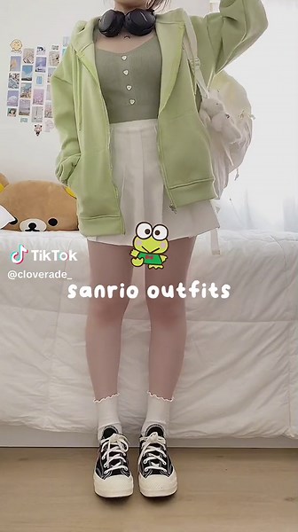 Coming to y’all with part 2 of #Sanrio outfits! 😤🫡 ✨ Hope everyone is having a good weekend Outfit details are below 💛 Keroppi 🐸 Tank: https://www.aliexpress.us/item/3256803755663836.html Jacket: @bobos.house (Honey Lovin Boberu the Bear Soft Zip-Up Hoodie) Skirt: https://www.aliexpress.us/item/3256804288494420.html Shoes: @commedesgarcons Socks: https://www.aliexpress.us/item/3256804047647520.html Backpack: https://www.amazon.com/Zicac-Backpack-Students-Daypack-Satchel/dp/B072N2MVB3/ My Swe