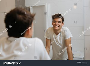 Teenager Boy Bathroom Looking Mirror Stock Photo 1239217111 | Shutterstock
