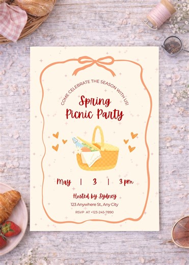 Spring Picnic Party Invitation Template | Editable Canva | Floral Garden Brunch Invite | Instant Download 5x7 - Etsy