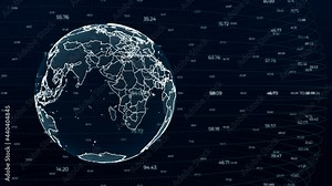 This is a stock motion graphic that shows a digital projection of the planet Earth, surrounded random numbers animatioin Stock Video