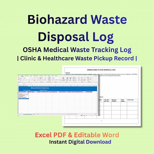 Biohazard Waste Disposal Log | OSHA Medical Waste Tracking Log | Clinic & Healthcare Waste Pickup Record | Excel PDF Word Editable - Etsy Canada