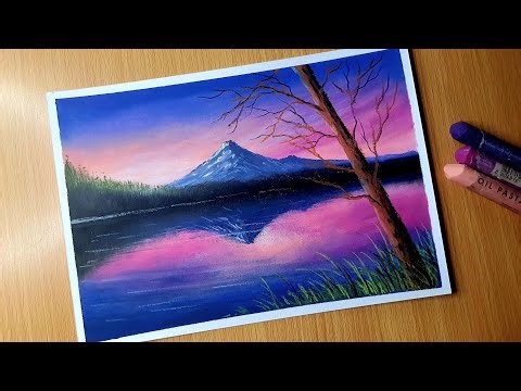 Oil Pastel Nature Scenery Drawing for Beginners / SERENE LAKE / Oil Pastel Landscape Drawing