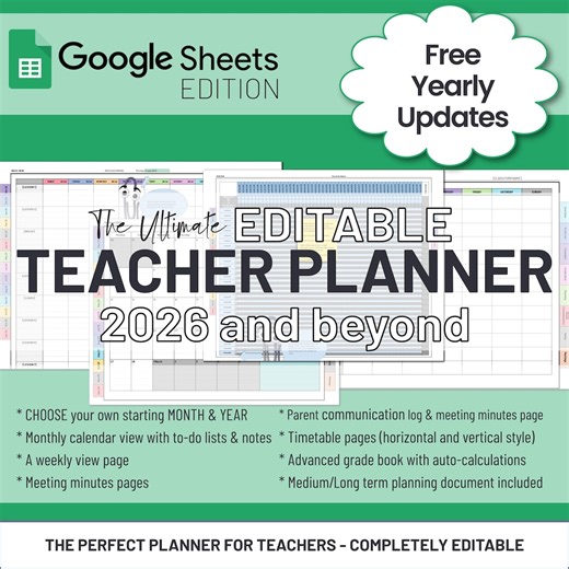 Fully Editable Teacher Planner | Google Sheets, Lesson Planning, Gradebook Tracker (instant Download) - Etsy Australia