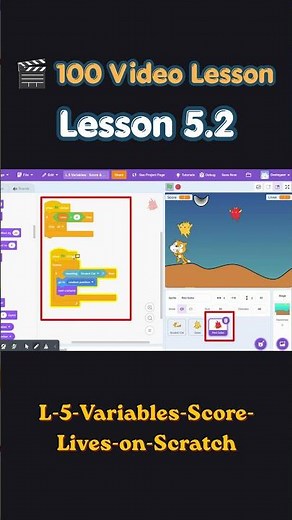 Scratch Tutorial| L 5.2 | How to make Score & Lives on Scratch | #scratch #shorts #scratchtutorial