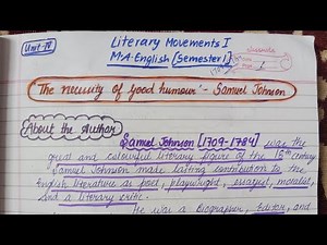 The Necessity of Good Humour | Samuel Johnson | Literary movements 1| M.A. English Semester 1 #pu