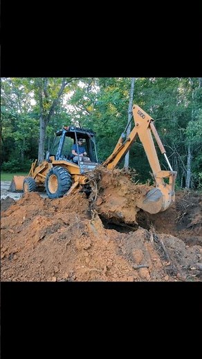 Digging up a giant pine tree stump with a old backhoe #case #580d