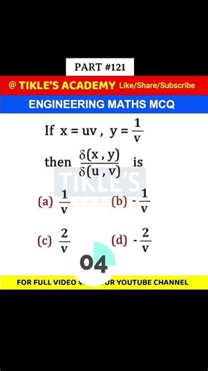 ENGINEERING MATHS MCQ 121 #shorts #engineeringmathematics #tiklesacademy