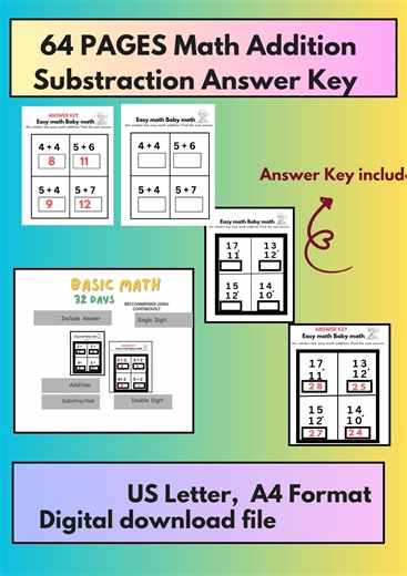 Easy Math Worksheets for Kindergarten and Grade 1 Vertical Horizontal Addition Subtraction Workbook - Etsy