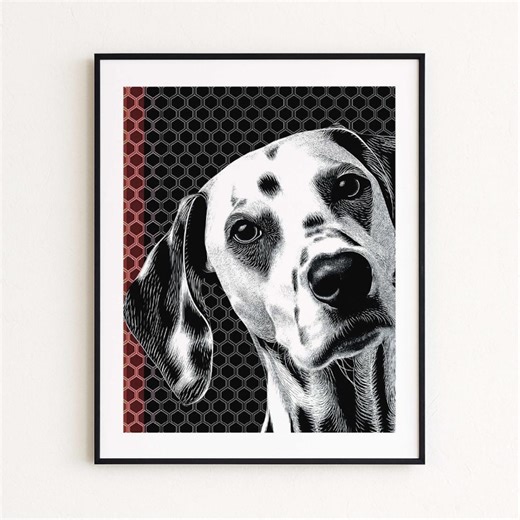 Dalmatian Wall Art: Abstract Contour Line Dog Print with Honeycomb Pattern (Digital Download)