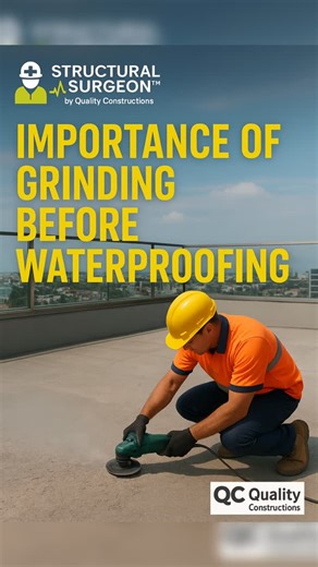 Sriharsha on Instagram: "Why Grinding Before Waterproofing Really Matters! 💪💧 Even after chipping, surface isn’t ready for waterproofing until proper grinding is done! See how missed steps cause early leaks. Perfect for Bangalore homeowners & engineers ensuring long-lasting protection #Waterproofing #StructuralSurgeon #QualityConstructions #BangaloreHomes #CivilEngineer #SurfacePreparation #RoofLeak #BuildingCare #WaterproofingTips #HomeConstruction"
