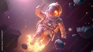 Astronaut flying in outer space. Mixed media. Mixed media, 3d render spaceman astronaut flying with rocket 3d illustration design, AI Generated