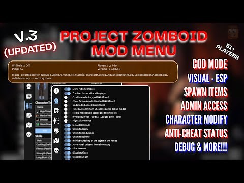 Project Zomboid Mod Menu Multiplayer |God Mode| Admin Power |Spawn Items|& More! | (51+ players) V.3