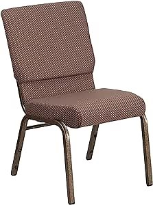 Offex 18.5''W Stacking Church Chair in Brown Dot Fabric and Gold Vein Frame