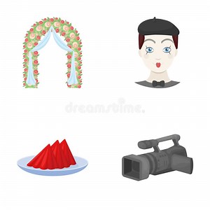 The Arch is Decorated with Roses and Silk, a Clown in a Cap, a Plate with Red Napkins, a Video Camera. Event Services Stock Vector - Illustration of roses, vector: 92987743