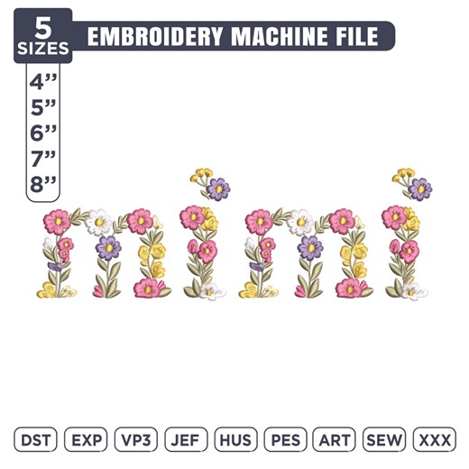 Floral Alphabet Embroidery Design Mimi Letters, Cute Flower Monogram Machine Embroidery File, Custom Name Initials Stitch Set Eb73 - Etsy
