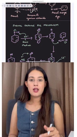 Ananya Sharma on Instagram: "Phenol to Orange Dye | Coupling Reaction Mechanism 🎨✨ Phenol + Diazotized Aniline → Azo compound (Orange dye) 🧪 Stepwise mechanism explained: 1️⃣ Diazotization of aromatic amine 2️⃣ Formation of diazonium salt 3️⃣ Electrophilic substitution with phenol 4️⃣ Azo linkage (–N=N–) → Colored dye ✅ Important for NEET & Class 12 Organic Chemistry 💯 [ Phenol, Diazotization, Aniline, Diazonium salt, Electrophilic substitution, Azo linkage, –N=N– bond, Azo compound, Orange d