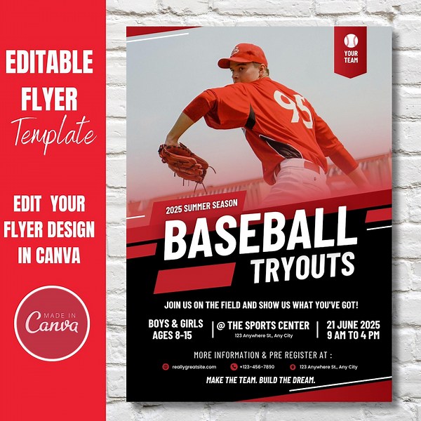 Editable Baseball Tryout Flyer Template: Youth Sports Promotion (A4 Canva) - Etsy