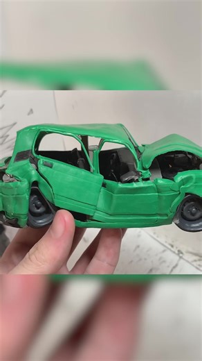 I crashed car made from plasticine clay #crash #car #cars #auto #crashtest #crashcar