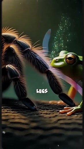 when a tiny frog hops into a giant tarantulas burrow 🥺