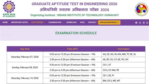 GATE 2026 Exam Schedule OUT for 30 Papers; Check Branch-Wise Dates Here