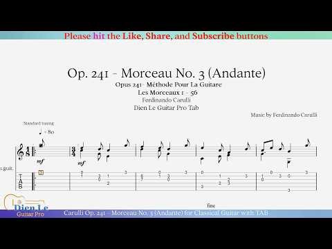Carulli Op. 241 - Morceau No. 3 (Andante) for Classical Guitar with TAB