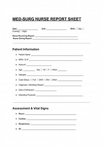 Med-surg Nurse Report Sheet: Printable Patient Care Template (PDF & DOC Formats - Etsy
