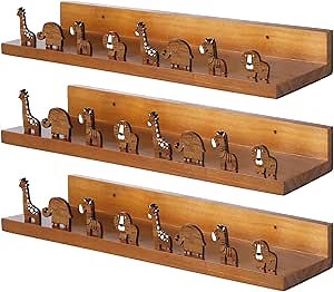 Beeveer 3 Pcs Nursery Animal Floating Book Shelves Wood Book Shelves Animal Wall Decor for Room, Nursery Room Decor and Books, Toys, Photo Frames Storage