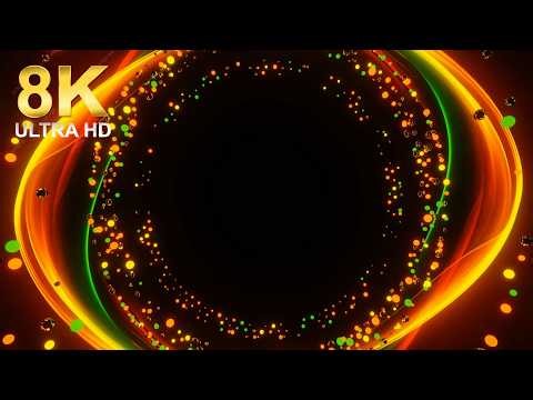 8k Abstract Glowing Circular Particles and Neon Waves Background on Black (1 hour) no sound