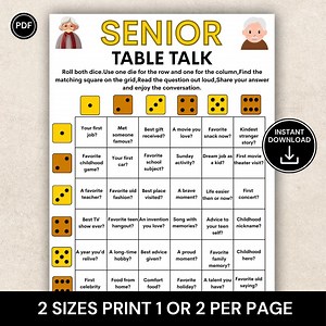 Senior Table Talk Dice Game, Printable Conversation Game for Seniors, Memory and Life Stories Activity, Family & Care Home Discussion Game - Etsy