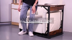 Tatub 24" Folding C Shaped End Table, Small Sofa Side Laptop Desk, Couch TV Tray Table for Living Room, Bedroom, Gray