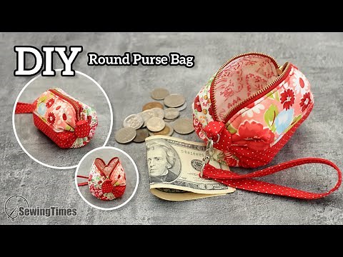 DIY Round Purse Bag | Cute Zipper Pouch with wrist strap Tutorial [sewingtimes]