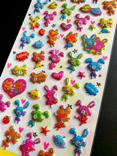 1 CANDY TWINS RABBIT Stickers | Glitter| Japanese Stationary | Bunny Metallic| Holographic | Foil | Shine Sparkle | Bonbon | Puffy | Kawaii - Etsy