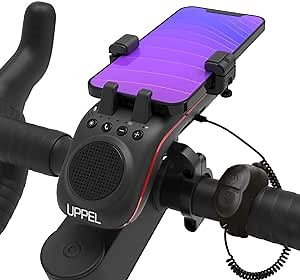 UPPEL Bicycle Bluetooth Speaker, Multifunctional Bike Phone Holder 10-in-1- LED Light - Power Bank - Bike Horn - Microphone - Ideal for Road & Mountain Bike - Extreme & Casual Cycling