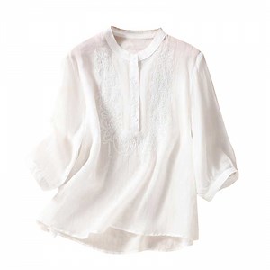 Birdeem Blouses for Women Womens Solid Color Embroidery Casual Loose Fashion T-Shirt Short Sleeve Tops Cotton and Linen Blouse - Walmart.ca