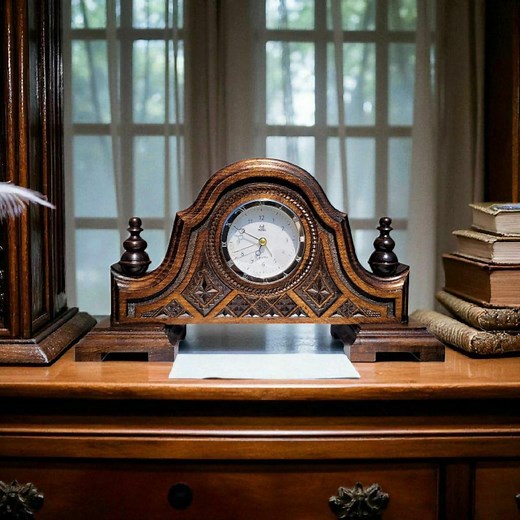 Handcrafted Walnut Mantel Clock: Rustic Carved Wood Table Decor - Etsy