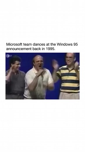 Purely History on Instagram: "When Microsoft launched Windows 95 in August 1995, they marked the occasion with one of the most memorable product announcements in tech history. The event featured company executives, including Bill Gates, walking on stage to the Rolling Stones’ “Start Me Up,” a nod to the new Start menu. In a moment that became legendary, members of the Microsoft team broke into an awkward but enthusiastic dance on stage. The spectacle captured the excitement of the era, blending